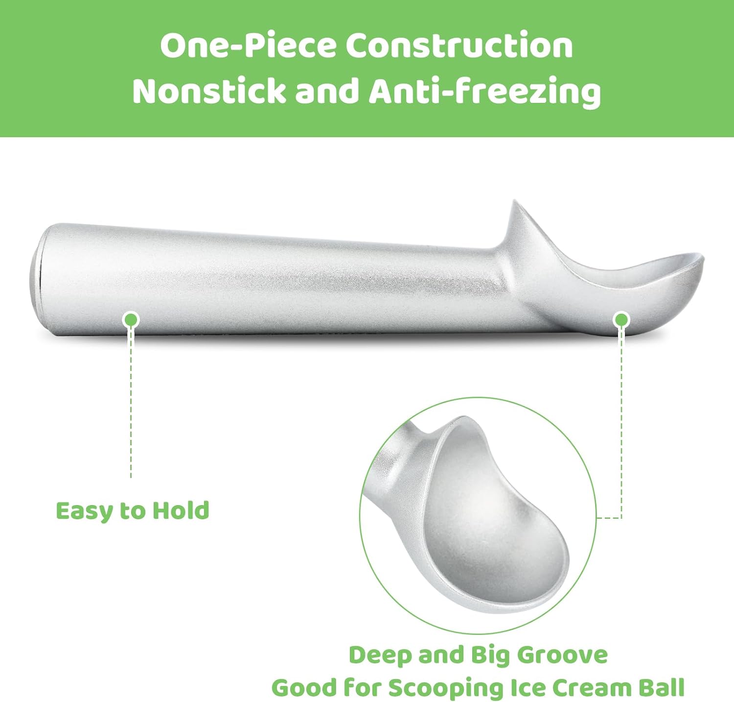Ice Cream Scoop, Nonstick Anti-Freeze One Piece Aluminum Scooper Spoon, Heavy Duty Ice Cream Scooper, Durable Design, Easy Clean, Cookie Dough -7 inches Ice Cream Scoop, Nonstick Anti-Freeze One Piece Aluminum Scooper Spoon, Heavy Duty Ice Cream Scooper, Durable Design, Easy Clean, Cookie Dough -7 inches